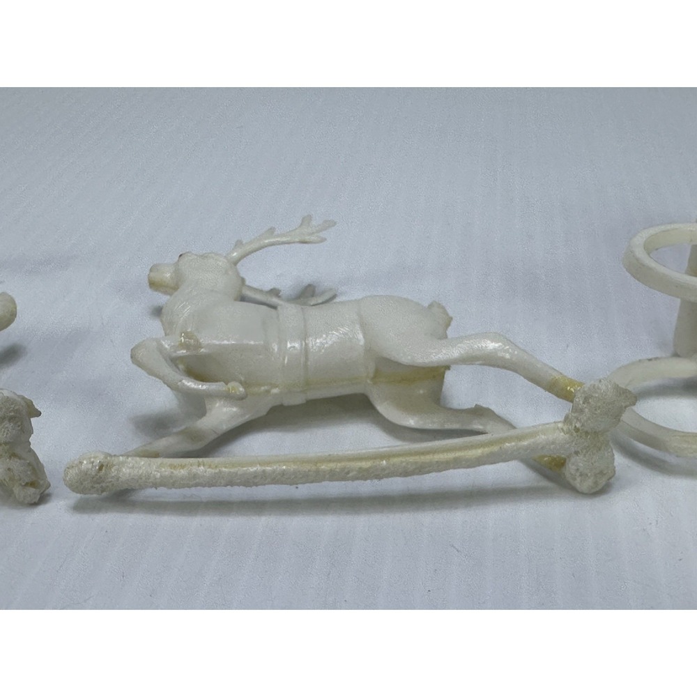 Vintage Christmas Hard Plastic Santa Sleigh Two White Reindeer Candy Holder - Picture 6 of 8